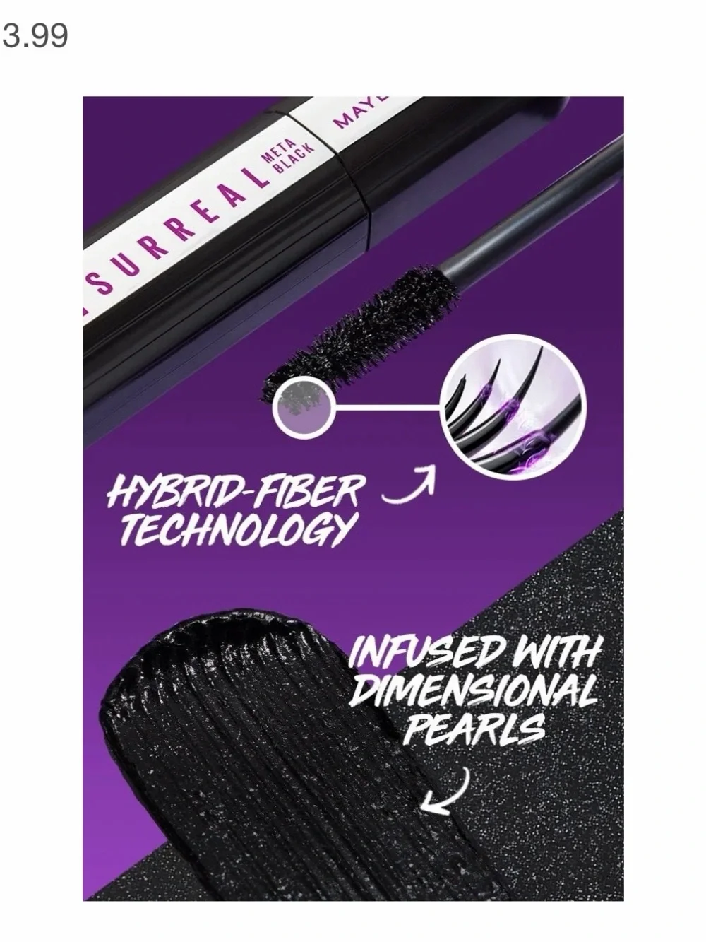 Lot of 3 - Maybelline Falsies SURREAL Extension Washable Mascara-Meta Black #165